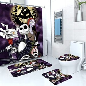 dds-dudes 4pcs nightmare before christmas zombie bride jack shower curtain sets kids bathroom halloween christmas decor with 12 curtain hooks for bathroom, waterproof 71 x 71 inch (d00041)