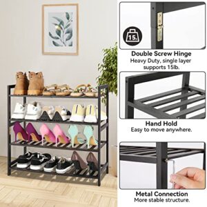 DREAMVAN Wooden Shoe Rack, 4-Tier Shoe Organizer, 20-24 Pairs Stackable Shoe Shelfs, Shoes and Boots Storage Organizer for Entryway Closet Hallway Cloakroom Bedroom (Balck)