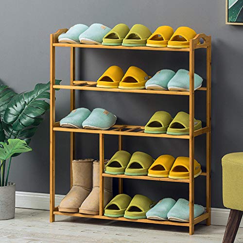 BB67 Home Free Standing Bamboo Shoe Rack Wooden Stackable Entryway Organizer 5 Tiers