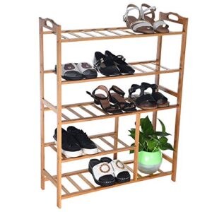 BB67 Home Free Standing Bamboo Shoe Rack Wooden Stackable Entryway Organizer 5 Tiers