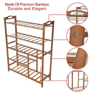 BB67 Home Free Standing Bamboo Shoe Rack Wooden Stackable Entryway Organizer 5 Tiers