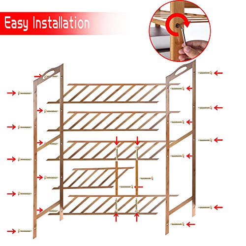 BB67 Home Free Standing Bamboo Shoe Rack Wooden Stackable Entryway Organizer 5 Tiers