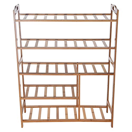 BB67 Home Free Standing Bamboo Shoe Rack Wooden Stackable Entryway Organizer 5 Tiers