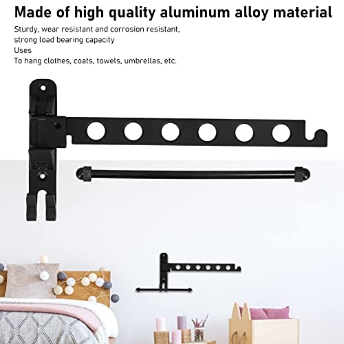 VTOSEN Clothes Rack, Wall Mounted Folding Rack with 6 Holes, Left Right 180° Swing Garment Hanger, Heavy Duty Drying Rack with Hook, Space Saving, for Home Hotel (Black)