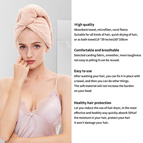 Laojbaba Microfiber Hair Towel Quick Dry Hair Towel Hair Drying Towels Suitable for All Kinds of Hair Ultra Absorbent Long and Thick Hair 19 X39 inch Lotus Root Pink (1pcs