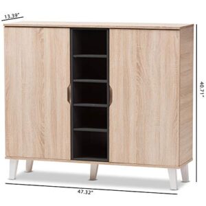 Baxton Studio Adelina Mid-Century Modern 2-Door Oak and Grey Wood Shoe Cabinet Mid-Century/Light Brown/Gray/Particle Board/MDF with PU Paper/