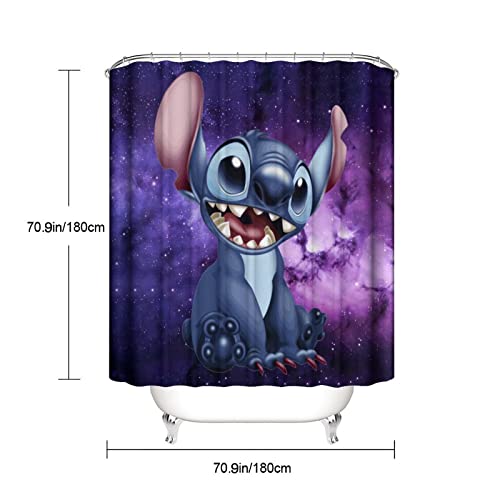 BOABIXA Stit-ch 4-Piece Shower Curtain Set, Shower Curtain, Non-Slip Carpet, Toilet Lid & Bath Mat,Good Looking & Durable, Suitable for Overall Bathroom Decoration