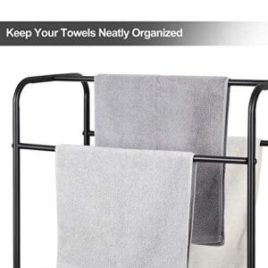 Freestanding Towel Racks, 3 Tier Metal Towel Rack Stand with Storage Shelf, Stainless Steel Blanket Ladder Holder Rack for Living Room, Bathroom, Laundry Room, Black
