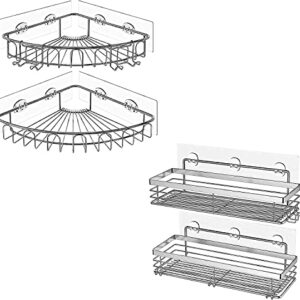 Orimade Corner Shower Caddy Organizer bundle with Rectangle Shower Shelves and Soap Dish Holder