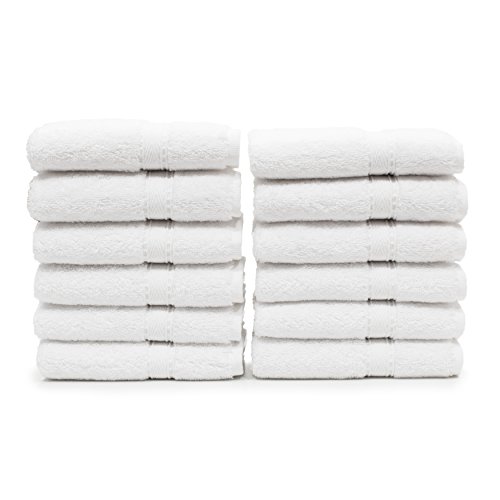 LT Elite Luxury Hotel & Spa Collection Premium Turkish Terry Cotton Washcloth Set, 12 Washcloths, White