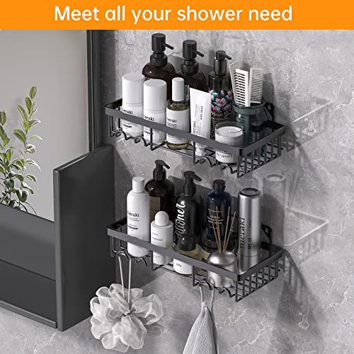 Mbillion Shower Caddy Shelf Organizer Rack, 2 Pack SUS304 Stainless Steel Wall Mounted Self Adhesive Shower Storage Organization Rack with Hooks for Bathroom & Kitchen