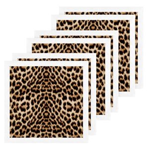 alaza wash cloth set leopard print cheetah pattern(g1) - pack of 6 , cotton face cloths, highly absorbent and soft feel fingertip towels(226cr8d)