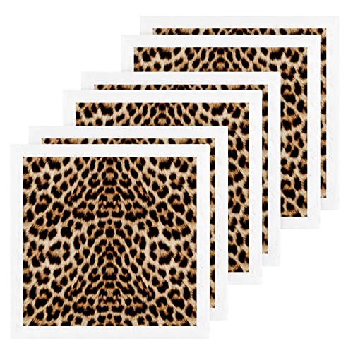 ALAZA Wash Cloth Set Leopard Print Cheetah Pattern(g1) - Pack of 6 , Cotton Face Cloths, Highly Absorbent and Soft Feel Fingertip Towels(226cr8d)