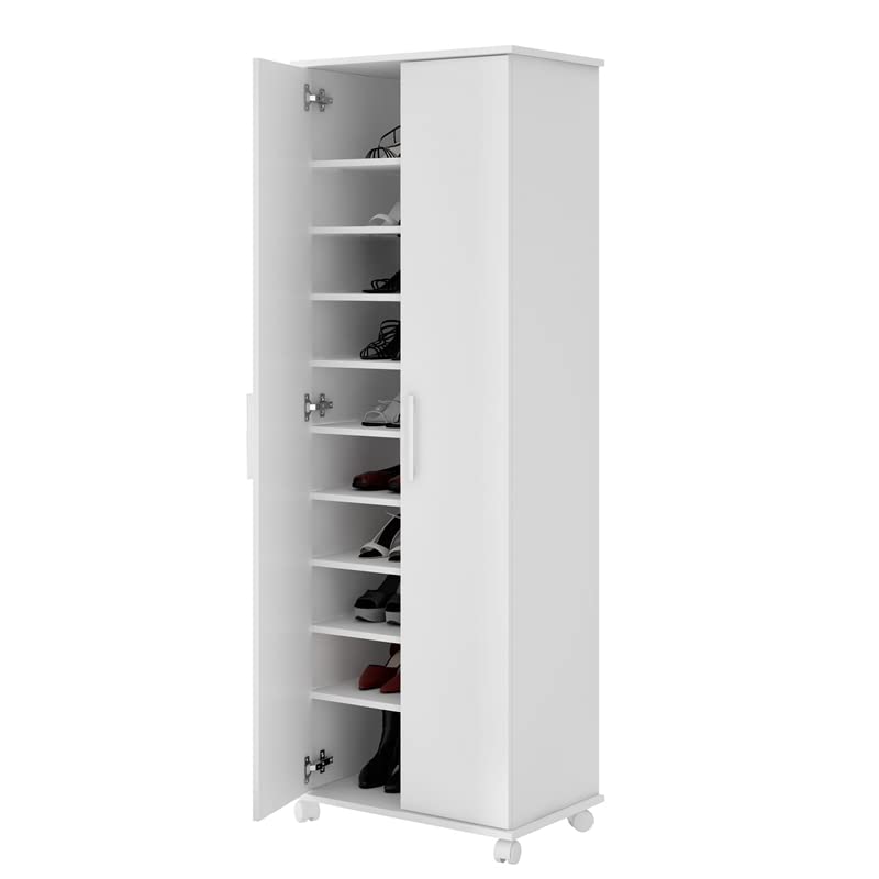 Manhattan Comfort Catalonia 1.0 Collection Modern Tall 10 Shelf, 30 Pair Capacity Free Standing Mobile Shoe Storage Closet, White