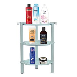 3 tier shower caddy organizer shelf corner, 13.5 x 10 x 26 inches, rustproof, plastic shower rack stands for inside bathroom, bathtub, shower pan, blue (round slot blue 3 tier)