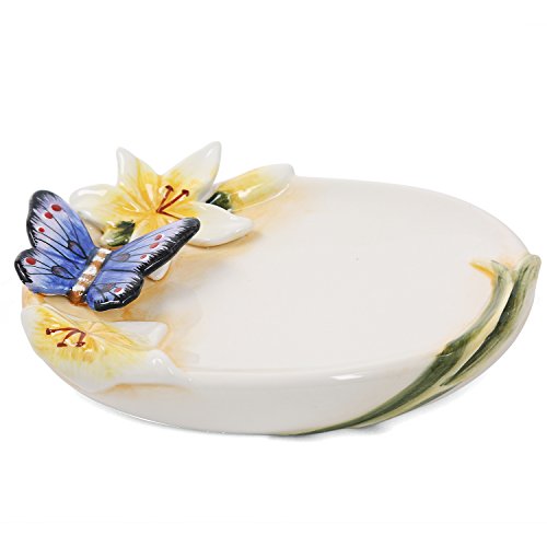 FORLONG Ceramic Bathroom Accessory Set Dancing Butterfly Ceramic 5 Pieces Set,Including Toothbrush Holders,2 Gargle Tooth-Brushing Cups,Soap Dishes,Soap & Lotion Dispenser