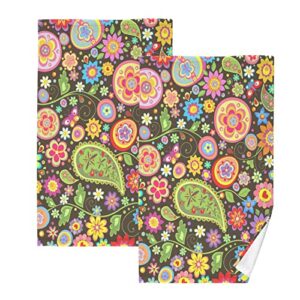 jucciaco floral flowers paisley towels for bathroom kitchen sports, cotton hand towels set of 2, 16x28 inch