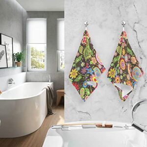 Jucciaco Floral Flowers Paisley Towels for Bathroom Kitchen Sports, Cotton Hand Towels Set of 2, 16x28 inch