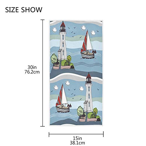 Ocean Lighthouse Sailboat Soft Hand Towels Highly Absorbent Face Towel Washcloths for Kitchen Bathroom Hotel Gym Spa 15 x 30 in