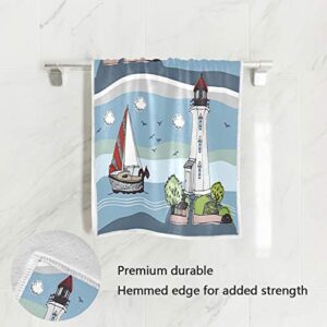 Ocean Lighthouse Sailboat Soft Hand Towels Highly Absorbent Face Towel Washcloths for Kitchen Bathroom Hotel Gym Spa 15 x 30 in