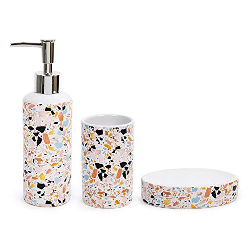 Bodico 3-Piece Marble Terrazzo Print Bathroom Accessory Set, 8 x 7 inches, Orange