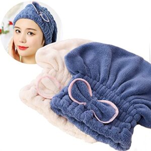 jseng 2pc microfiber hair drying caps, extrame soft & ultra absorbent, fast drying hair turban wrap towels shower cap for girls and women