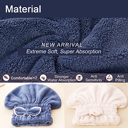 Jseng 2PC Microfiber Hair Drying Caps, Extrame Soft & Ultra Absorbent, Fast Drying Hair Turban Wrap Towels Shower Cap for Girls and Women