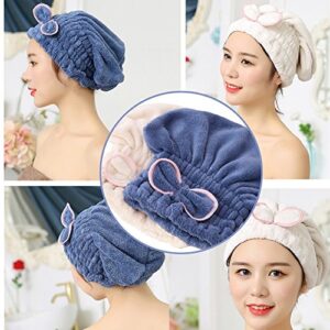 Jseng 2PC Microfiber Hair Drying Caps, Extrame Soft & Ultra Absorbent, Fast Drying Hair Turban Wrap Towels Shower Cap for Girls and Women