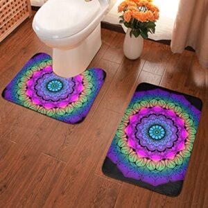 water absorbent bathroom rugs 2 piece set compatible with colorful mandala art flower tie dye, memory foam bathroom rugs floor mat contour toilet mat non-slip for tub shower toilet
