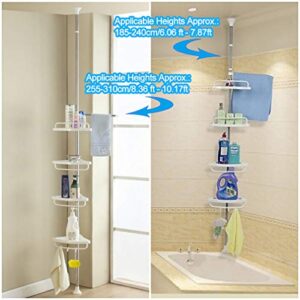 Hershii 4 Tiers Corner Shower Caddy Tension Pole Bathtub Shelf Organizer Adjustable Bathroom Storage Rack Space Saving with Towel Bar - Ivory