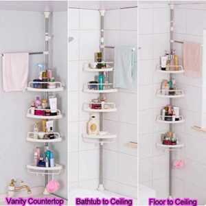 Hershii 4 Tiers Corner Shower Caddy Tension Pole Bathtub Shelf Organizer Adjustable Bathroom Storage Rack Space Saving with Towel Bar - Ivory