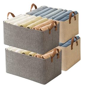 aarainbow 4 pcs closet clothes organizer with handle, fabric storage box with steel frame stackable shelf storage baskets foldable storage baskets for organizing clothes toys, 23l (2 gray 2 beige)