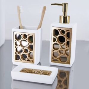 Bubble Bathroom Set with 5 Pieces, White-Gold