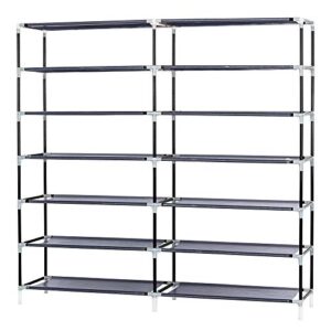 Vertical Shoe Rack Room-saving 7 Tier 14 Lattices Non-woven Fabric Shoe Rack Organizer Free Standing Shoe Racks Dust-proof Shoe Rack with Covers Suitable for Sneakers,High Heels,Flats (Gray)