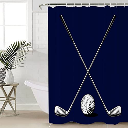 LiDU Golf Club 4 Pcs Shower Curtain Set, 36" x 72" Waterproof Shower Curtains with 12 Hooks, Golf Sport Navy Blue Modern Abstract Art Bathroom Sets with Shower Curtain and Rugs