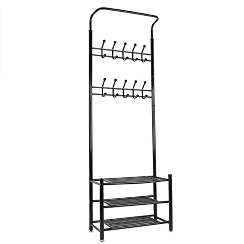 DOUBAO Black Shoe Rack Standing Hanging Clothes Home Bedroom Hanger Metal Shoe and Hat Rack Storage Rack