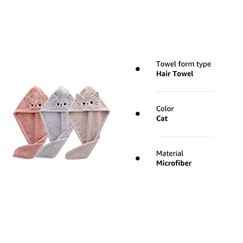 BATTILO PTY Funny Cute Cat Microfiber Hair Towel Wrap for Kids,3 Packs Hair Drying Towels Rapid Dry Hair Turban Twist Hair Towel for Women Girls Kids Curly Long Hair(Cat)