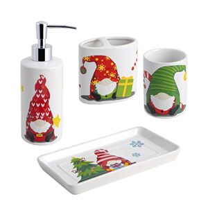 Allure Home Creation Holiday Gnomes 4-Piece Ceramic Bathroom Accessory Set