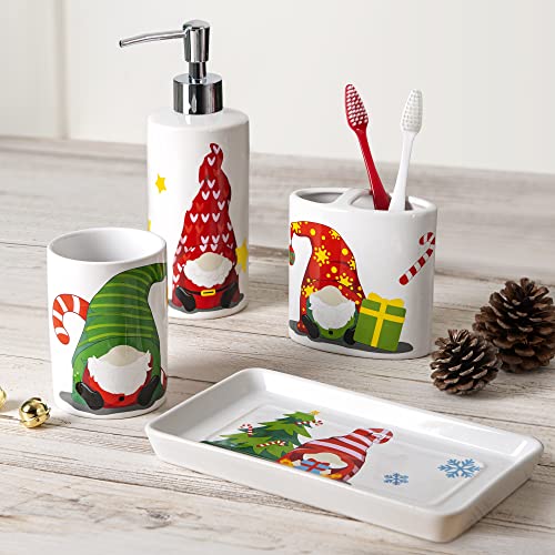 Allure Home Creation Holiday Gnomes 4-Piece Ceramic Bathroom Accessory Set