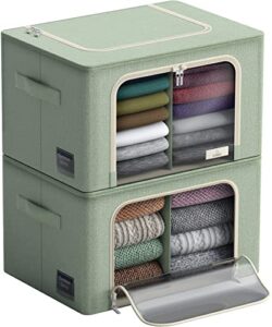 sorbus storage bins with divided interior - large stackable & foldable organizer containers with metal frame, oxford fabric, large window & carry handles - organization for bedroom, linens, clothes & more