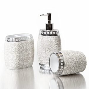 bino bathroom accessories set - grey | soap dispenser | toothbrush holder | tumbler | 3-piece bathroom organizer countertop set | bathroom decor | home decor | bathroom set