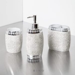 BINO Bathroom Accessories Set - Grey | Soap Dispenser | Toothbrush Holder | Tumbler | 3-Piece Bathroom Organizer Countertop Set | Bathroom Decor | Home Decor | Bathroom Set