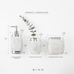 BINO Bathroom Accessories Set - Grey | Soap Dispenser | Toothbrush Holder | Tumbler | 3-Piece Bathroom Organizer Countertop Set | Bathroom Decor | Home Decor | Bathroom Set