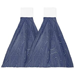 Ldtrchee Navy Blue Hand Towel with Hanging Loop, Abstract Mountains Line Minimalist Art Hanging Tie Towels Set 2 Pcs, Kitchen Absorbent Towel for Bathroom Tea Bar Laundry