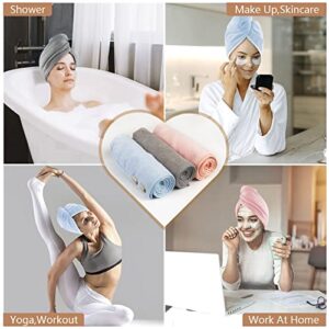 HOMEXCEL Microfiber Hair Towel for Women,3 Packs Hair Turbans for Wet Hair,Super Absorbent Hair Drying Towel Wrap with Double Button for Curly,Longer,Thicker Hair Anti Frizz- 10X 26 Inch