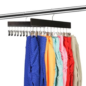 pulncd legging organizer for closet 2pcs pants hangers skirt hanger with 12 clip holds 24 leggings/pants/jeans with 360°roatable hook closet space saver pants organizer (black-2pcs)
