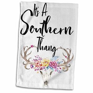 3drose its a southern thang with an image of a watercolor floral cow skull - towels (twl-297002-1)