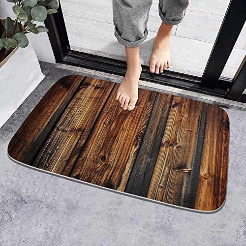 Kntiline Western Country Farmhouse Style Rustic Wood Print Barn Bathroom Rugs and Mats Sets 3 Piece, Memory Foam Bath Mat 20 x 31 in, U-Shaped Contour Shower Mat Non Slip Absorbent