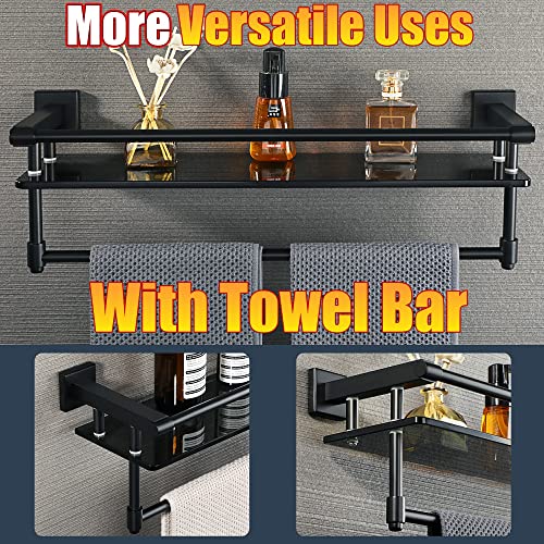 Alise Bathroom Shelves Glass Shelf with Bar,Wall Mount Floating Shelves for Bathroom,1 Tier Tempered Glass Rack Holder Storage Organizer,SUS 304 Stainless Steel Rack,Matte Black