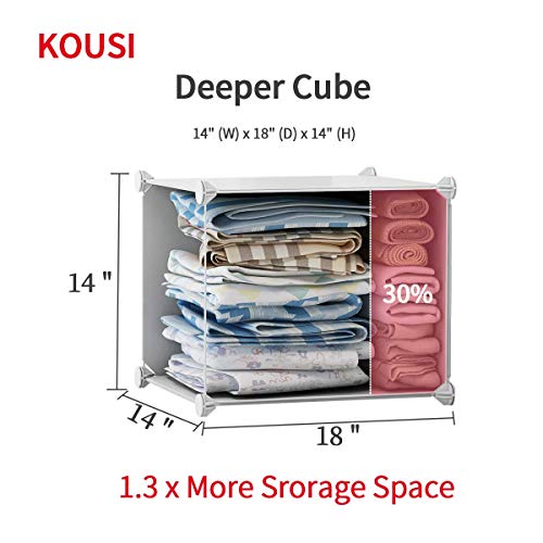 KOUSI Large Cube Storage - 14"x18" Depth Cube Organizer Cube Storage Shelves Cubby Organizing Closet Storage Organizer Cabinet Shelving Bookshelf Toy Organizer, White, 12 Cubes